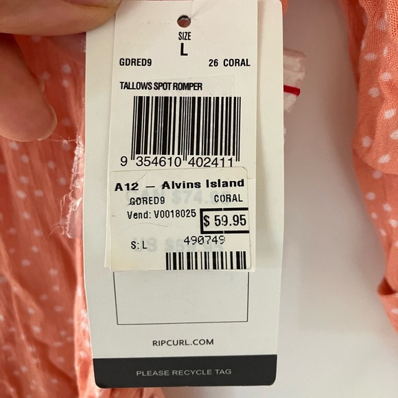 NWT  Rip Curl Tallow Spot Peachy Coral Romper with Tie Waist & Pockets (L) - Picture 7 of 10